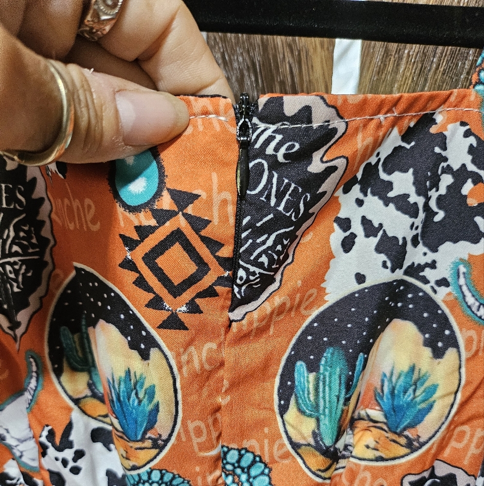 NWT Western Orange and Turquoise Patterned Jumpsuit - Picture 9 of 11